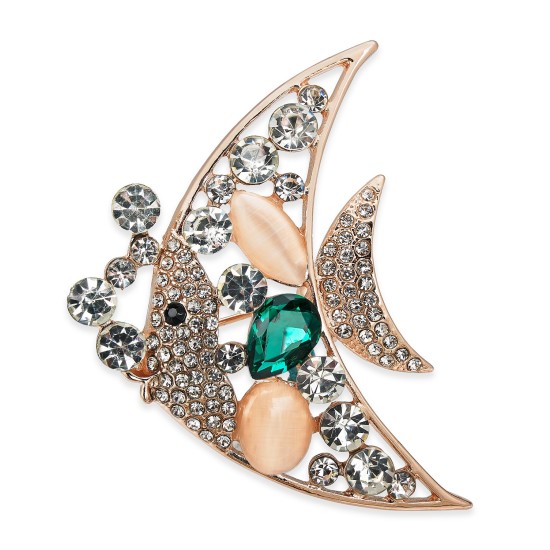  Rose Gold-Tone Crystal & Stone Angelfish Pin