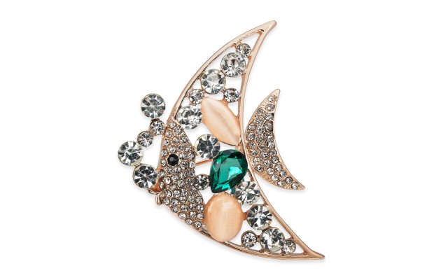  Rose Gold-Tone Crystal & Stone Angelfish Pin