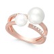  Rose Gold-Tone Pavé & Imitation Pearl Double-Row Rings, Rose White, 5