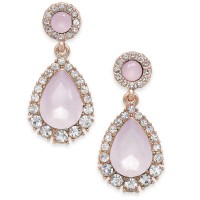 Charter Club Rose Gold-Tone Pave & Pink Stone Drop Earrings