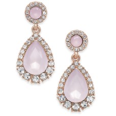 Charter Club Rose Gold-Tone Pave & Pink Stone Drop Earrings