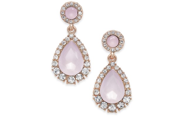  Rose Gold-Tone Pave & Pink Stone Drop Earrings