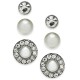  Silver-Tone 3-Pc. Set Crystal & Imitation Pearl Stud Earrings