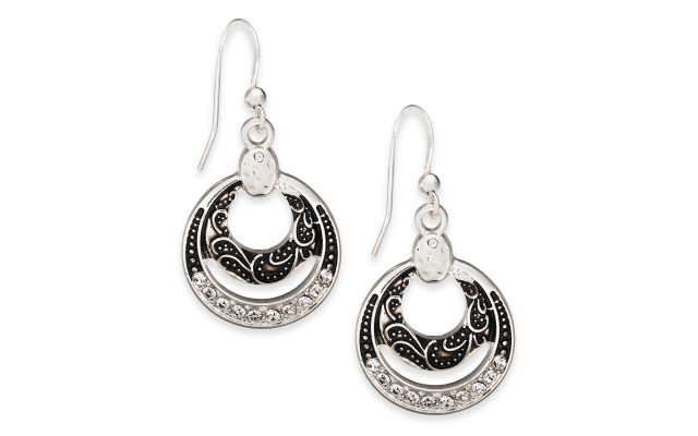  Silver-Tone Crystal Black Orbital Drop Earrings