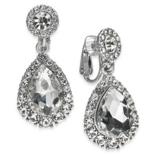 Charter Club Silver-Tone Crystal Clip-On Drop Earrings, 1 1/3″
