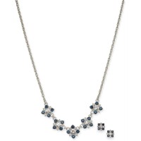 Charter Club Silver-Tone Crystal Cluster Collar Necklace & Stud Earrings Set (17+2)