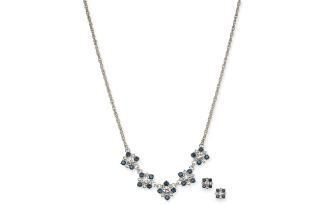  Silver-Tone Crystal Cluster Collar Necklace & Stud Earrings Set (17+2)