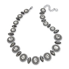 Charter Club Silver-Tone Crystal Collar Necklace, 17″ + 2″ Extender,Gray