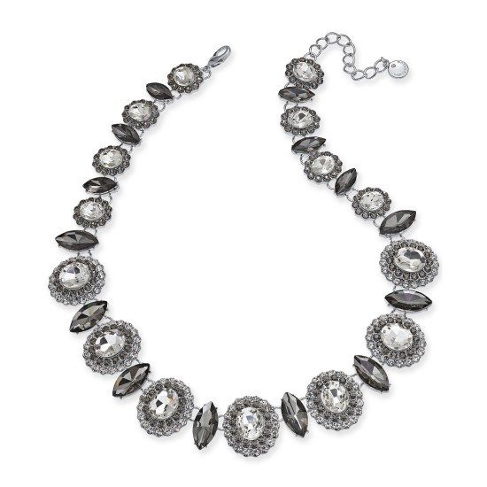  Silver-Tone Crystal Collar Necklace, 17″ + 2″ Extender,Gray
