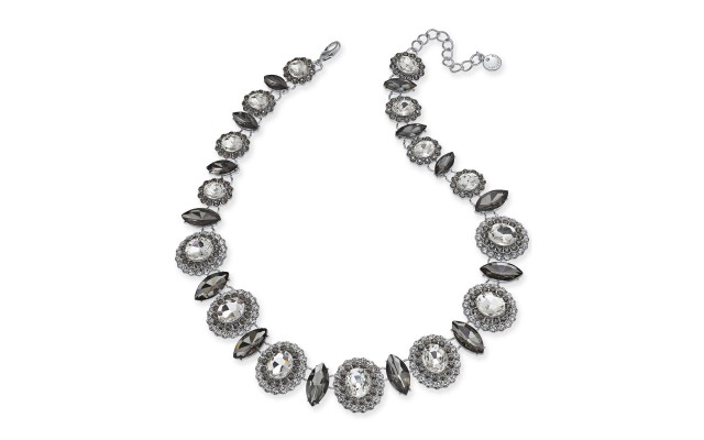  Silver-Tone Crystal Collar Necklace, 17″ + 2″ Extender,Gray