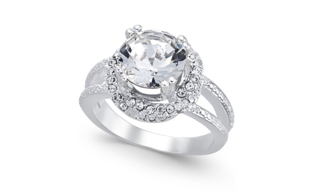  Silver-Tone Crystal Halo Rings, Silver, 7
