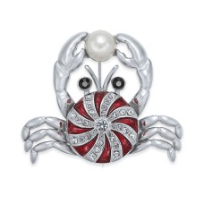 Charter Club Silver-Tone Crystal & Imitation Pearl Peppermint Crab Pin