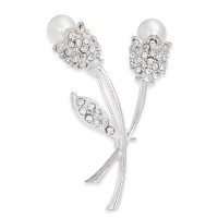 Charter Club Silver-Tone Crystal & Imitation Pearl Tulip Pin
