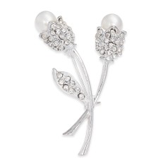Charter Club Silver-Tone Crystal & Imitation Pearl Tulip Pin