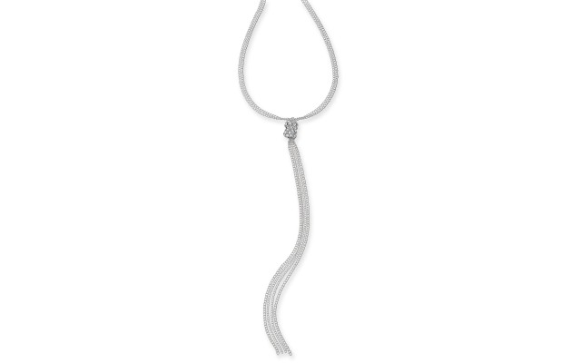  Silver-Tone Crystal Long Lariat Necklace (Silver)