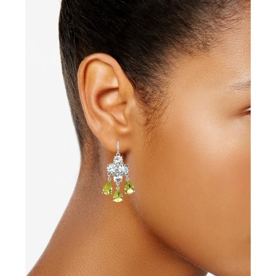  Silver-Tone Crystal & Stone Chandelier Earrings