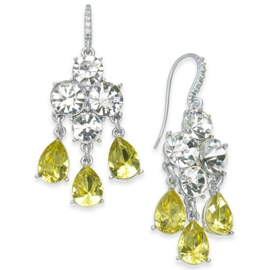  Silver-Tone Crystal & Stone Chandelier Earrings