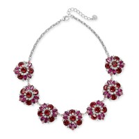 Charter Club Silver-Tone Crystal & Stone Frontal Necklace, 17″ + 3″ Extender,Red