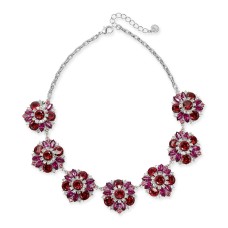 Charter Club Silver-Tone Crystal & Stone Frontal Necklace, 17″ + 3″ Extender,Red