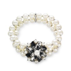 Charter Club Silver-Tone Crystal, Stone & Imitation Peal Cluster Stretch Bracelet, White