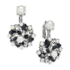 Charter Club Silver-Tone Crystal, Stone & Imitation Pearl Cluster Clip-On Stud Drop Earrings