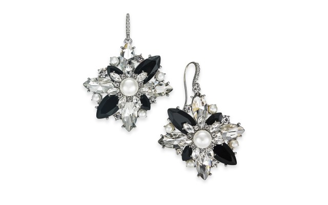-Tone Crystal, Stone & Imitation Pearl Cluster Drop Earrings