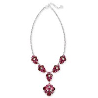 Charter Club Silver-Tone Crystal & Stone Lariat Necklace, 17″ + 2″ Extender, Red