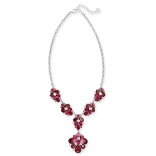 Charter Club Silver-Tone Crystal & Stone Lariat Necklace, 17″ + 2″ Extender, Red