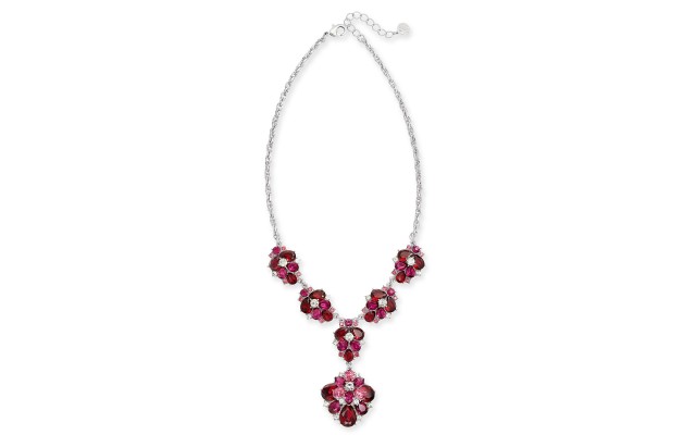  Silver-Tone Crystal & Stone Lariat Necklace, 17″ + 2″ Extender, Red