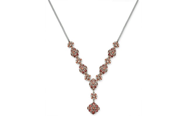  Silver-Tone Crystal & Stone Lariat Necklace (17+2)