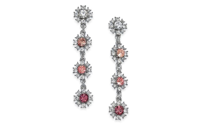  Silver-Tone Crystal & Stone Linear Drop Earrings,Pink