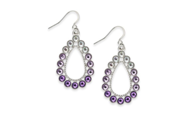  Silver-Tone Crystal & Stone Ombré Drop Earrings, Pink