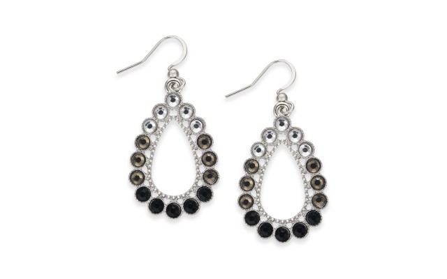  Silver-Tone Crystal & Stone Ombré Drop Earrings, Silver