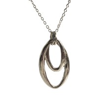 Charter Club Silver Tone Double Oval Pendant Necklace 16″ NEW NWT 49.50 (Gray)