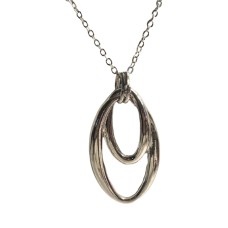 Charter Club Silver Tone Double Oval Pendant Necklace 16″ NEW NWT 49.50 (Gray)