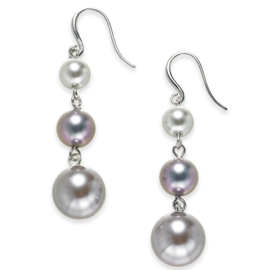  Silver-Tone Imitation Pearl Graduated Linear Drop Earrings, Silver/Blush