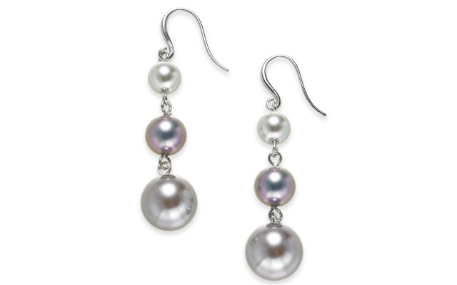  Silver-Tone Imitation Pearl Graduated Linear Drop Earrings, Silver/Blush
