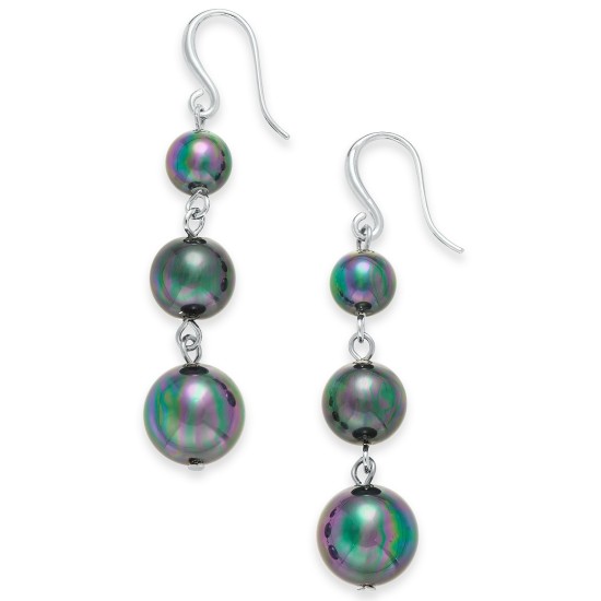  Silver-Tone Imitation Pearl Graduated Linear Drop Earrings, Silver/Green