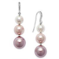 Charter Club Silver-Tone Imitation Pearl Graduated Linear Drop Earrings, Silver/Pink