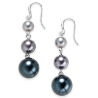 Charter Club Silver-Tone Imitation Pearl Graduated Linear Drop Earrings, Silver/Purple