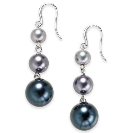  Silver-Tone Imitation Pearl Graduated Linear Drop Earrings, Silver/Purple