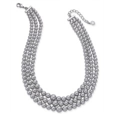 Charter Club Silver-Tone Imitation Pearl Triple-Row Choker Necklace (Gray)