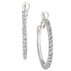 Charter Club Silver-Tone Medium Crystal Hoop Earrings