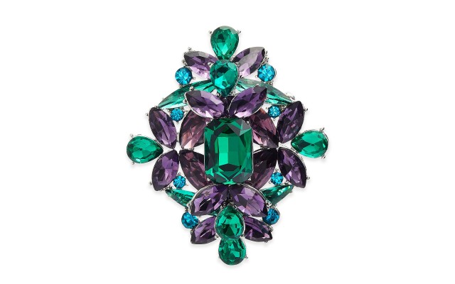  Silver-Tone Multicolor Crystal Cluster Pin