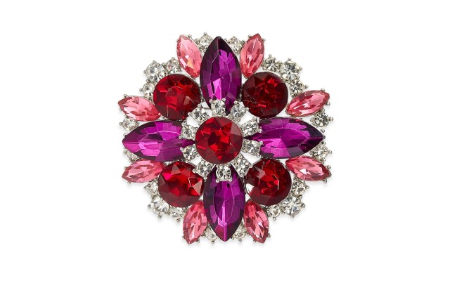  Silver-Tone Multicolor Crystal Cluster Pin