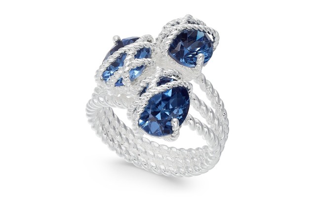  Silver-Tone Oval Crystal Triple-Wrap Rings, Silver Tone, 11