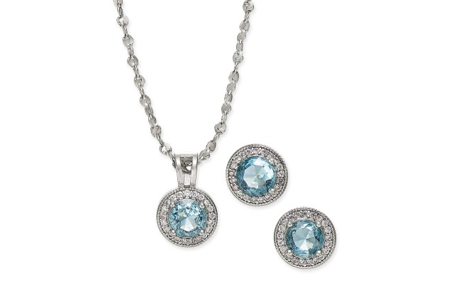  Silver-Tone Pave and Stone Pendant Necklace & Stud Earrings Set (17+2)