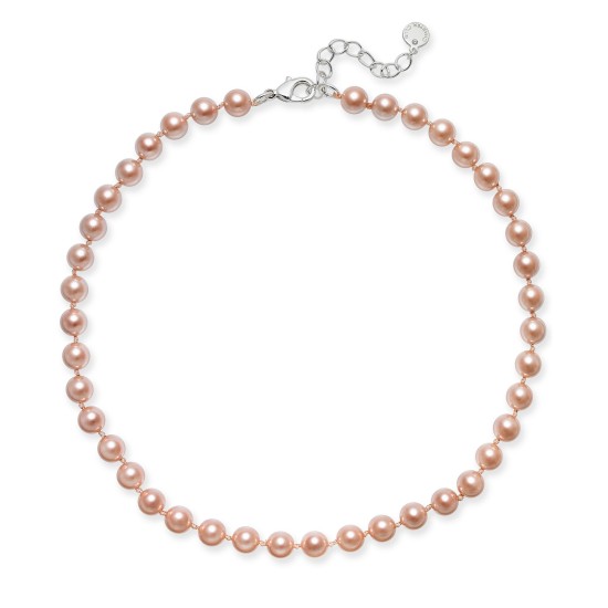 Silver-Tone Pink Imitation Pearl (8mm) Collar Necklace, 16″