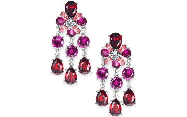  Silver-Tone Red & Pink Crystal Chandelier Earrings