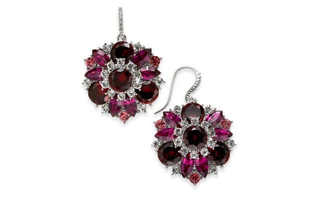  Silver-Tone Red & Pink Crystal Drop Earrings